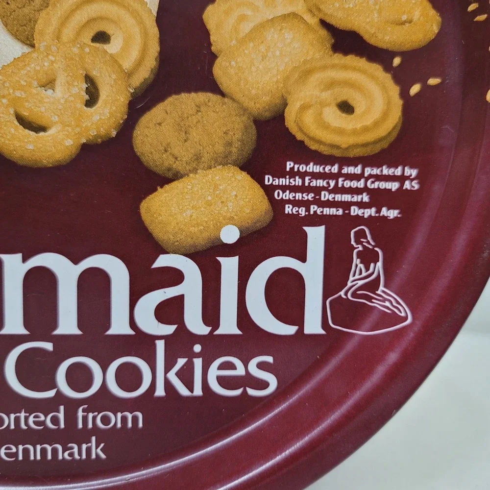 Mermaid Butter Cookies Denmark Vintage Empty Round‎ Tin 16 oz 1 lb